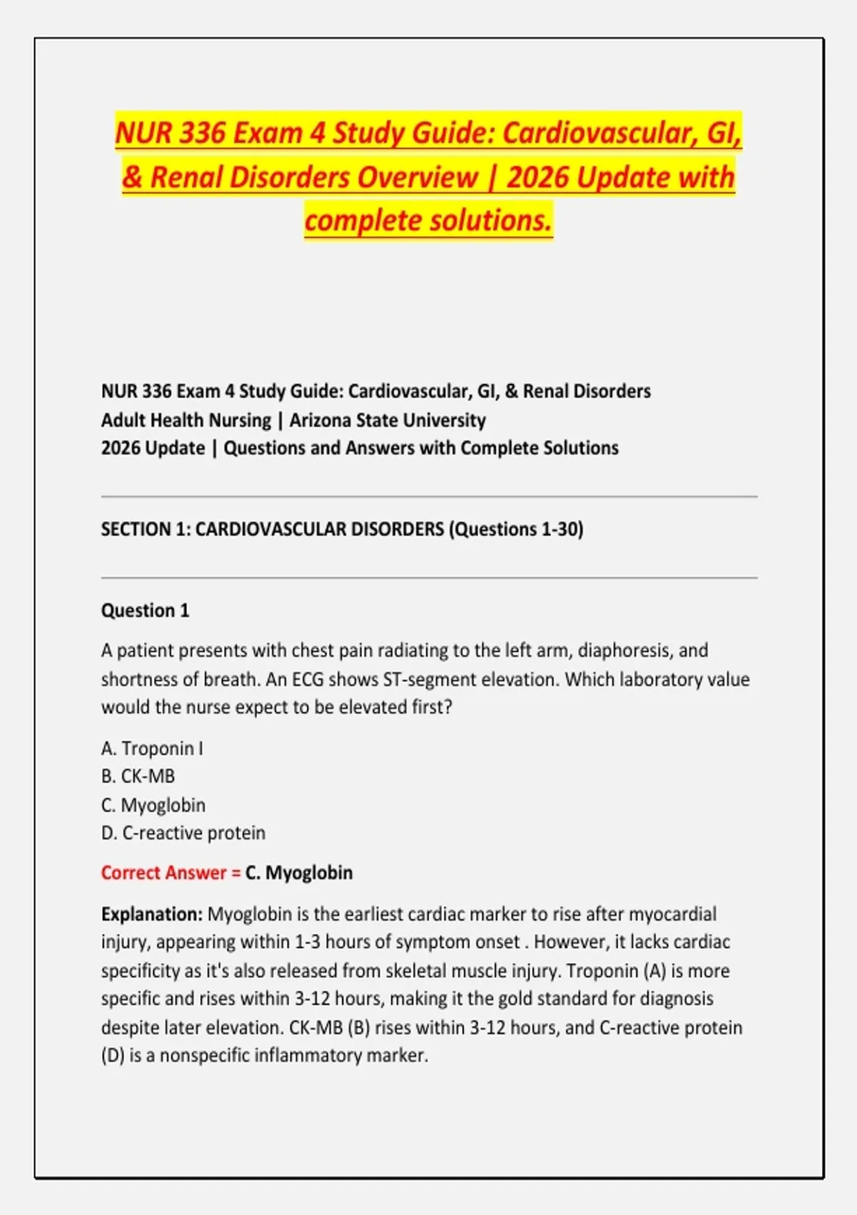 NUR 336 Exam 4 Study Guide: Cardiovascular, GI, & Renal Disorders ...