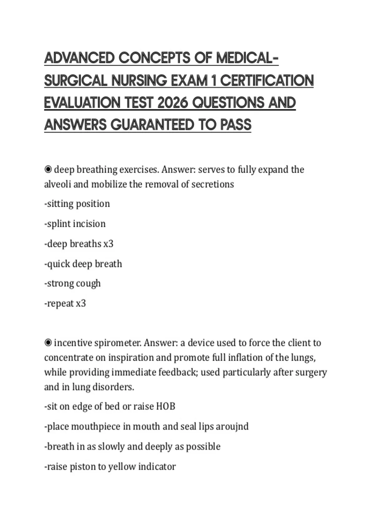 ADVANCED CONCEPTS OF MEDICAL– SURGICAL NURSING EXAM 1 CERTIFICATION ...