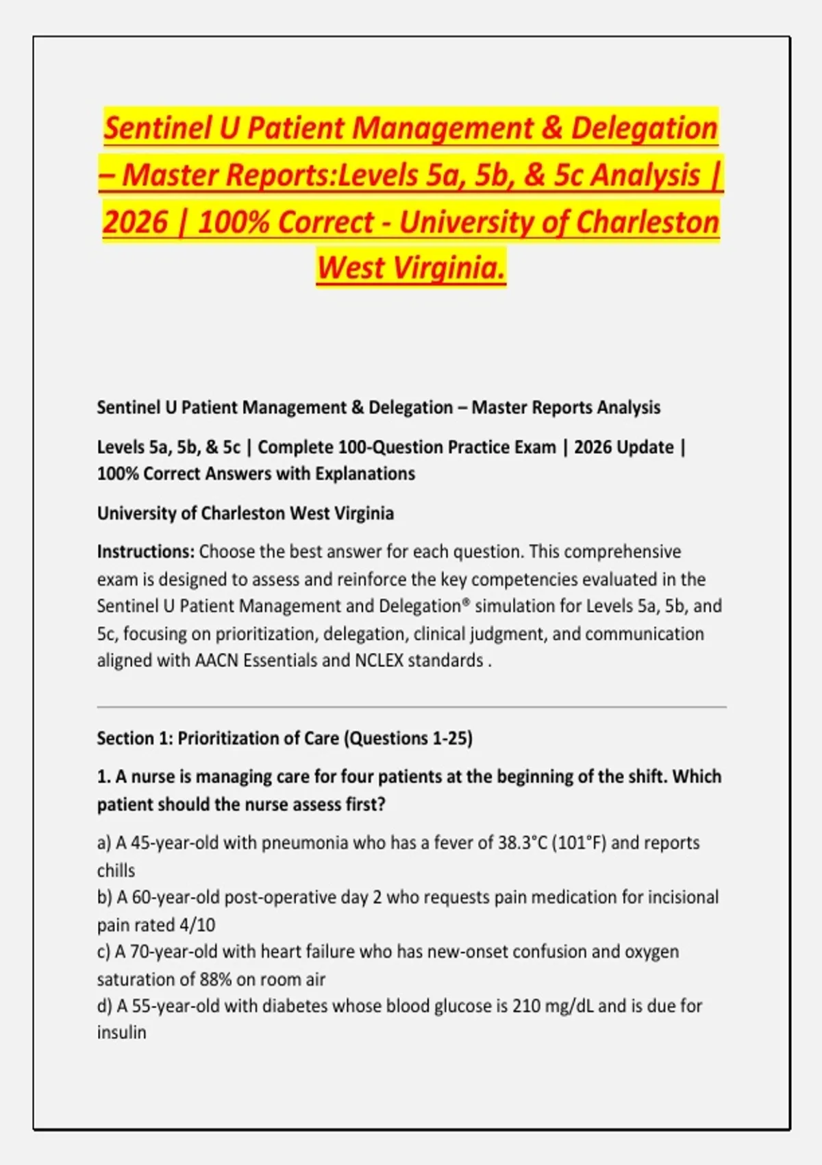 Sentinel Report Sample Sentinel U Patient Management & Delegation – Master Reports:Levels 5a ...