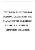 Test Bank for Essentials of Nursing Leadership and Management 8th Edition by Sally A&period; Weiss ISBN 9780803669857 2026