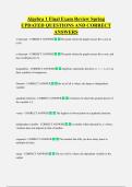 Algebra 1 Final Exam Review Spring  UPDATED QUESTIONS AND CORRECT  ANSWERS