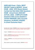 NURS 8022 Exam 1 Patho- MOST  RECENT Tested & NEWEST  Actual   EXAM   &lpar;2026&rpar;  WITH Recent Newest  Verified And Well ANALYZED Questions   EXAM   &lpar;Actual Exam&rpar; 2026-2027  ACTUAL &lpar;2026&rpar;   COMPLETE EXAM  Questions With Correct Detailed &  Verified ANSWERS &lpar;10