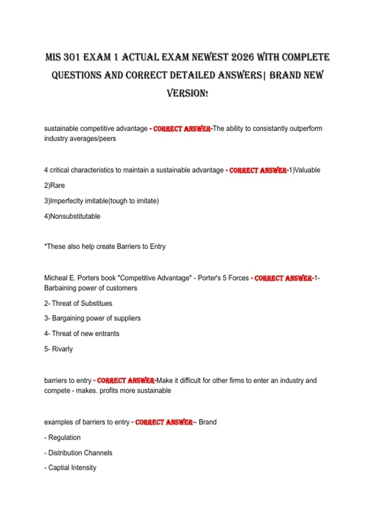 MIS 301 Exam 1 Study Resource – Practice Questions with Rationales ...