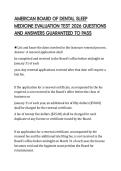 AMERICAN BOARD OF DENTAL SLEEP MEDICINE EVALUATION TEST 2026 QUESTIONS AND ANSWERS GUARANTEED TO PASS