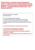 FDA All Practice&lowbar;2 Test Bank Final Exam Questions &  Answers &vert;&vert; Most Recent Exam Actual Complete Real Exam  Questions And Correct Answers &lpar;Verified Answers&rpar; Already  Graded A&plus; &vert; Guaranteed Success&excl;&excl; Newest Exam &vert; Just  Released 2026-2027   