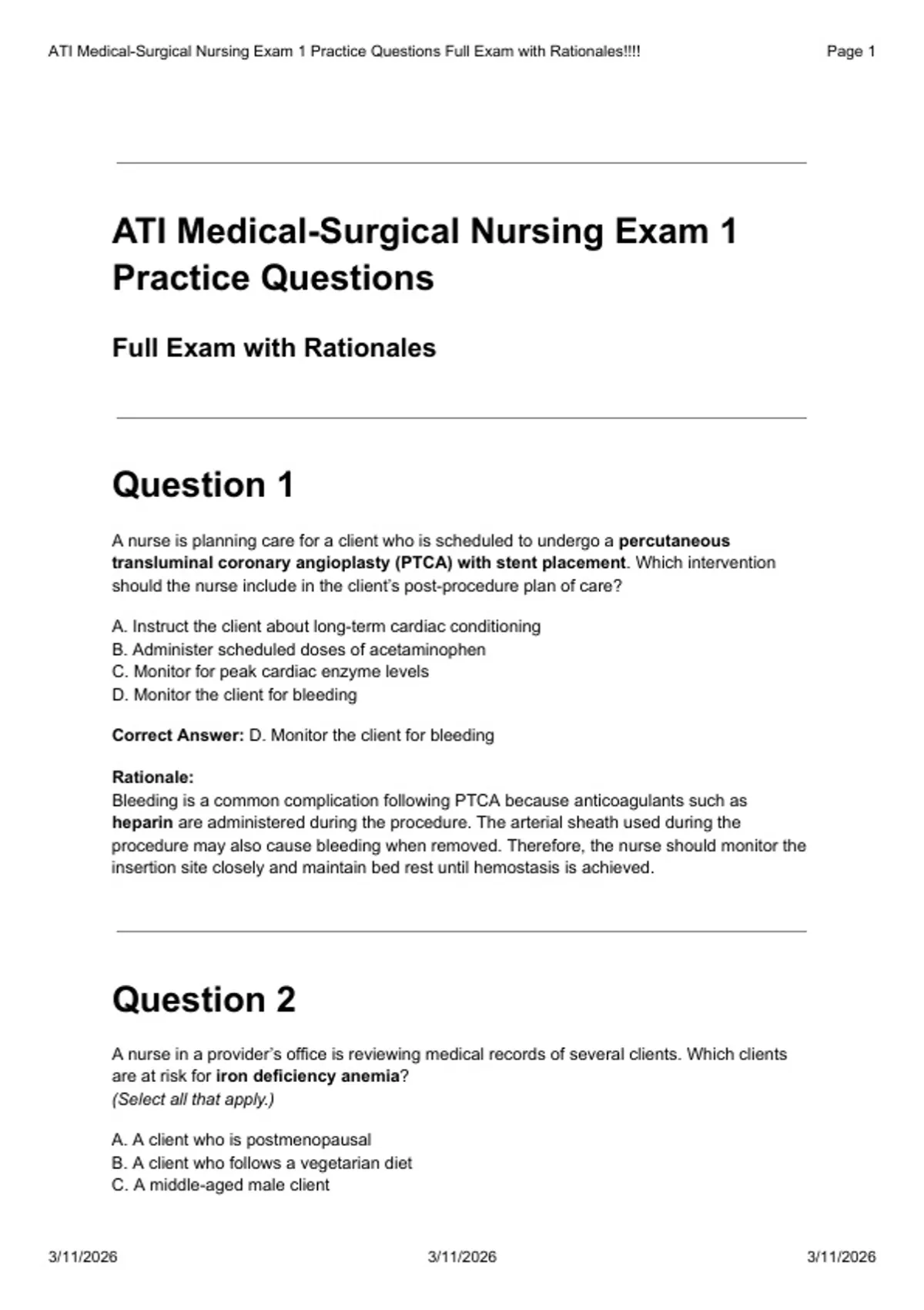 ATI Medical-Surgical Nursing Exam 1 ATI Nursing Education Complete ...