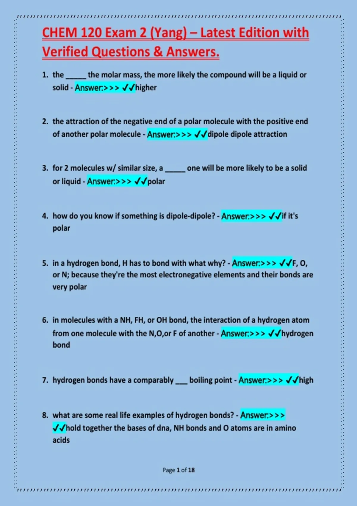 CHEM 120 Exam 2 (Yang) – Latest Edition with Verified Questions ...