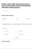 Florida 4-Hour Traffic School Exam Answers EXAM LATEST &lpar;2026&rpar; COMPLETE QUESTIONS With 100&percnt; Verified Solutions&comma;