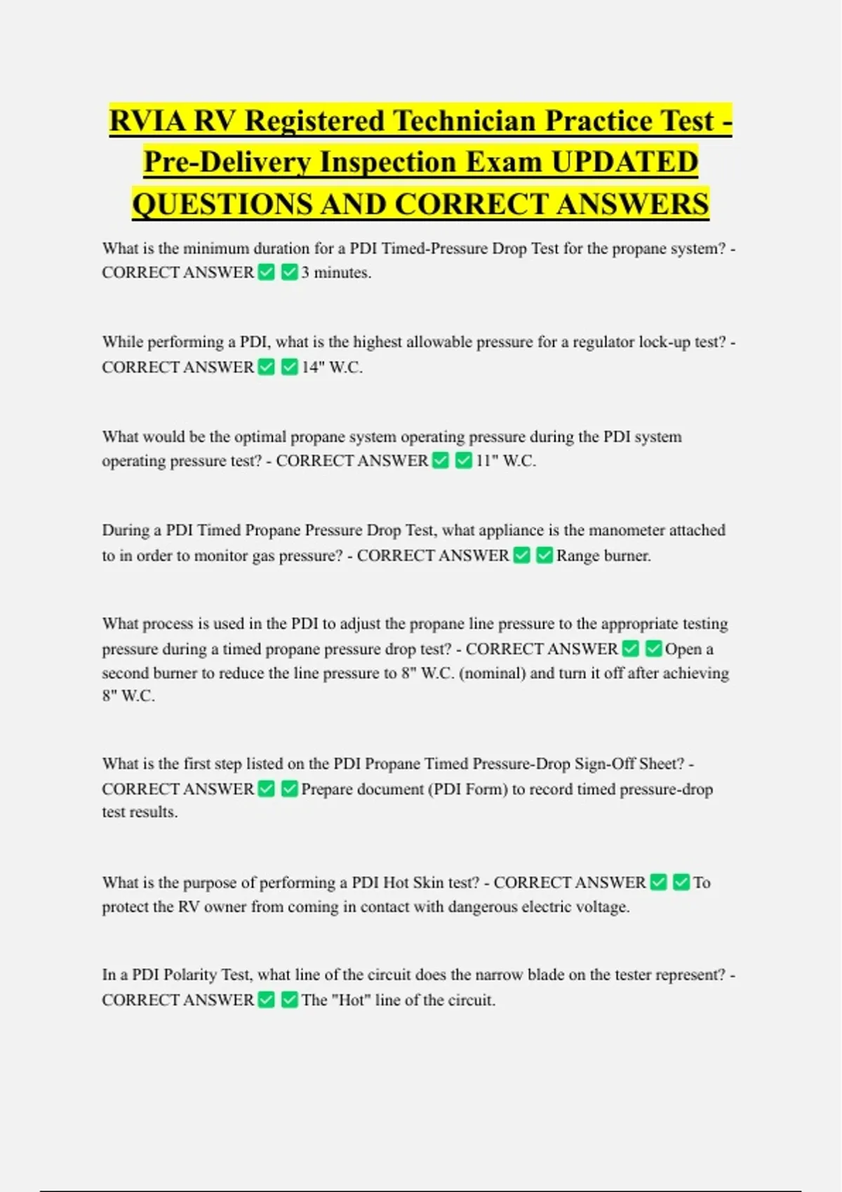 Mmiii Rv Test RVIA RV Registered Technician Practice Test - Pre-Delivery Inspection ...