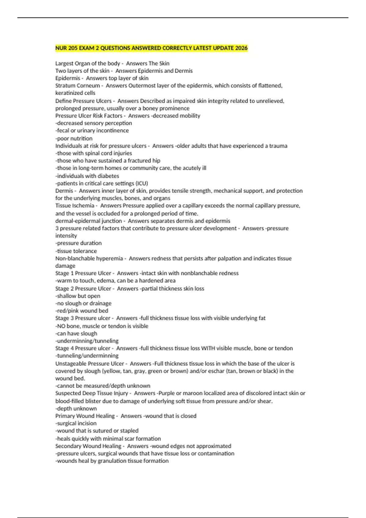NUR 205 EXAM 2 QUESTIONS ANSWERED CORRECTLY LATEST UPDATE 2026 - NUR ...