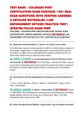 TEST BANK &ndash; COLORADO POST CERTIFICATION EXAM 2026 &vert; 300&plus; REAL EXAM QUESTIONS WITH VERIFIED ANSWERS & DETAILED RATIONALES &vert; LAW ENFORCEMENT OFFICER PRACTICE TEST &vert; UPDATED POLICE EXAM PREP