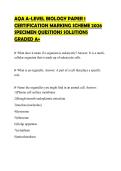 AQA A-LEVEL BIOLOGY PAPER 1 CERTIFICATION MARKING SCHEME 2026 SPECIMEN QUESTIONS SOLUTIONS GRADED A&plus;