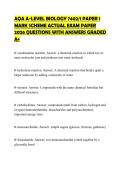 AQA A-LEVEL BIOLOGY 7402&sol;1 PAPER 1 MARK SCHEME ACTUAL EXAM PAPER 2026 QUESTIONS WITH ANSWERS GRADED A&plus;