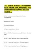 AQA A-LEVEL BIOLOGY 7402&sol;1 PAPER 1 MARK SCHEME FINAL PAPER 2026 FULL QUESTIONS WITH CORRECT ANSWERS GRADED A&plus;