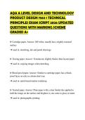 AQA A LEVEL DESIGN AND TECHNOLOGY PRODUCT DESIGN 7552 1 TECHNICAL PRINCIPLES EXAM SCRIPT 2026 UPDATED QUESTIONS WITH MARKING SCHEME GRADED A&plus;