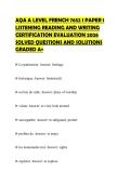 AQA A LEVEL FRENCH 7652 1 PAPER 1 LISTENING READING AND WRITING CERTIFICATION EVALUATION 2026 SOLVED QUESTIONS AND SOLUTIONS GRADED A&plus;