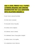AQA A LEVEL FRENCH 7652 1 PAPER 1 LISTENING READING AND WRITING EXAMINATION TEST 2026 QUESTIONS WITH SOLUTIONS GRADED A&plus;