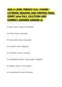 AQA A LEVEL FRENCH 7652 1 PAPER 1 LISTENING READING AND WRITING FINAL SCRIPT 2026 FULL SOLUTIONS AND CORRECT ANSWERS GRADED A&plus;