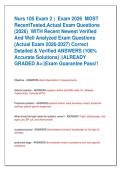 Nurs 105 Exam 2 &vert;  Exam 2026  MOST  RecentTested&comma;Actual Exam Questions  &lpar;2026&rpar;  WITH Recent Newest Verified  And Well Analyzed Exam Questions   &lpar;Actual Exam 2026-2027&rpar; Correct  Detailed & Verified ANSWERS &lpar;100&percnt;  Accurate Solutions&rpar; &vert;&vert;ALREADY  GRADED A&plus;&vert;&vert;E