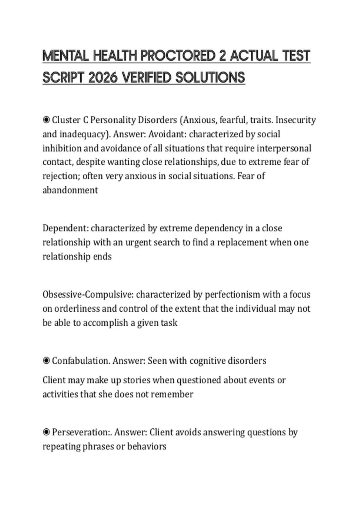 MENTAL HEALTH PROCTORED 2 ACTUAL TEST SCRIPT 2026 VERIFIED SOLUTIONS ...