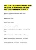 AQA AS BIOLOGY PAPER 2 MARK SCHEME TEST BANK 2026 UPDATED QUESTIONS AND VERIFIED ANSWERS GRADED A&plus;
