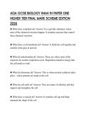 AQA GCSE BIOLOGY 8464 1H PAPER ONE HIGHER TIER FINAL MARK SCHEME EDITION 2026