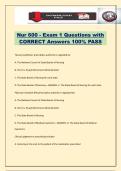 Nur 600 - Exam 1 Questions with CORRECT Answers 100&percnt; PASS