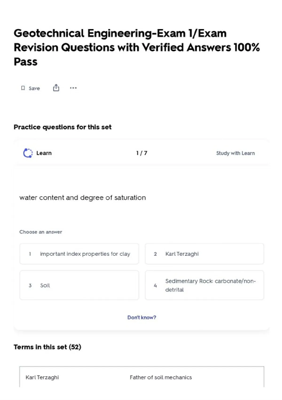 Engineering Test One Question Geotechnical Engineering-Exam 1/Exam Revision Questions with Verified ...
