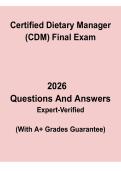Certified Dietary Manager &lpar;CDM&rpar; Final Exam Questions and Answers &vert; Study Guide PDF