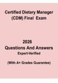 Certified Dietary Manager &lpar;CDM&rpar; Final Exam Questions and Answers &vert; Study Guide PDF
