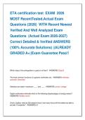 ETA certification test  EXAM  2026    MOST RecentTested&comma;Actual Exam   Questions &lpar;2026&rpar;  WITH Recent Newest    Verified And Well Analyzed Exam    Questions  &lpar;Actual Exam 2026-2027&rpar;    Correct Detailed & Verified ANSWERS    &lpar;100&percnt; Accurate Solutions&rpar; &vert;&vert;ALREA