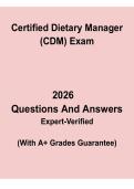 Certified Dietary Manager &lpar;CDM&rpar; Exam Questions and Answers &vert; Study Guide PDF