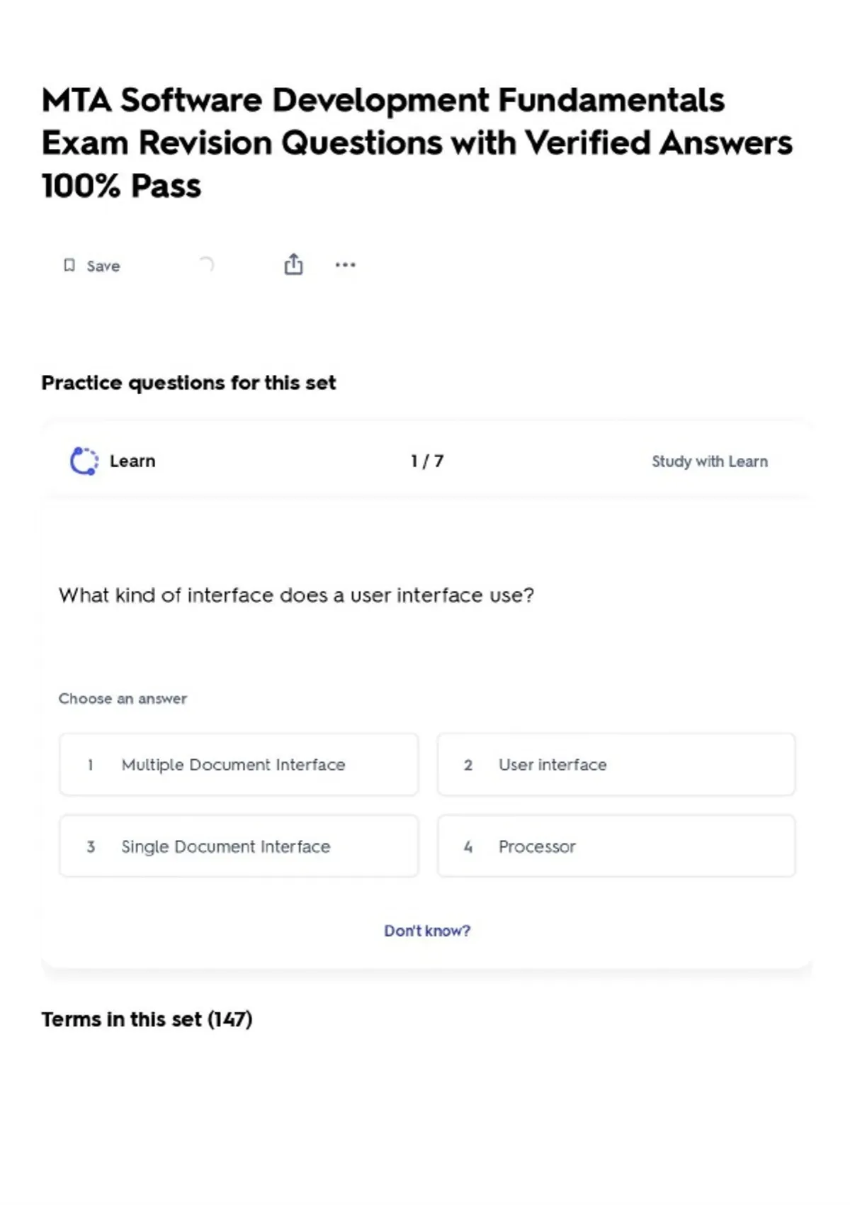 MTA Software Development Fundamentals Exam Revision Questions with ...