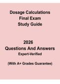 Dosage Calculations Final Exam Questions and Answers &vert; Study Guide PDF