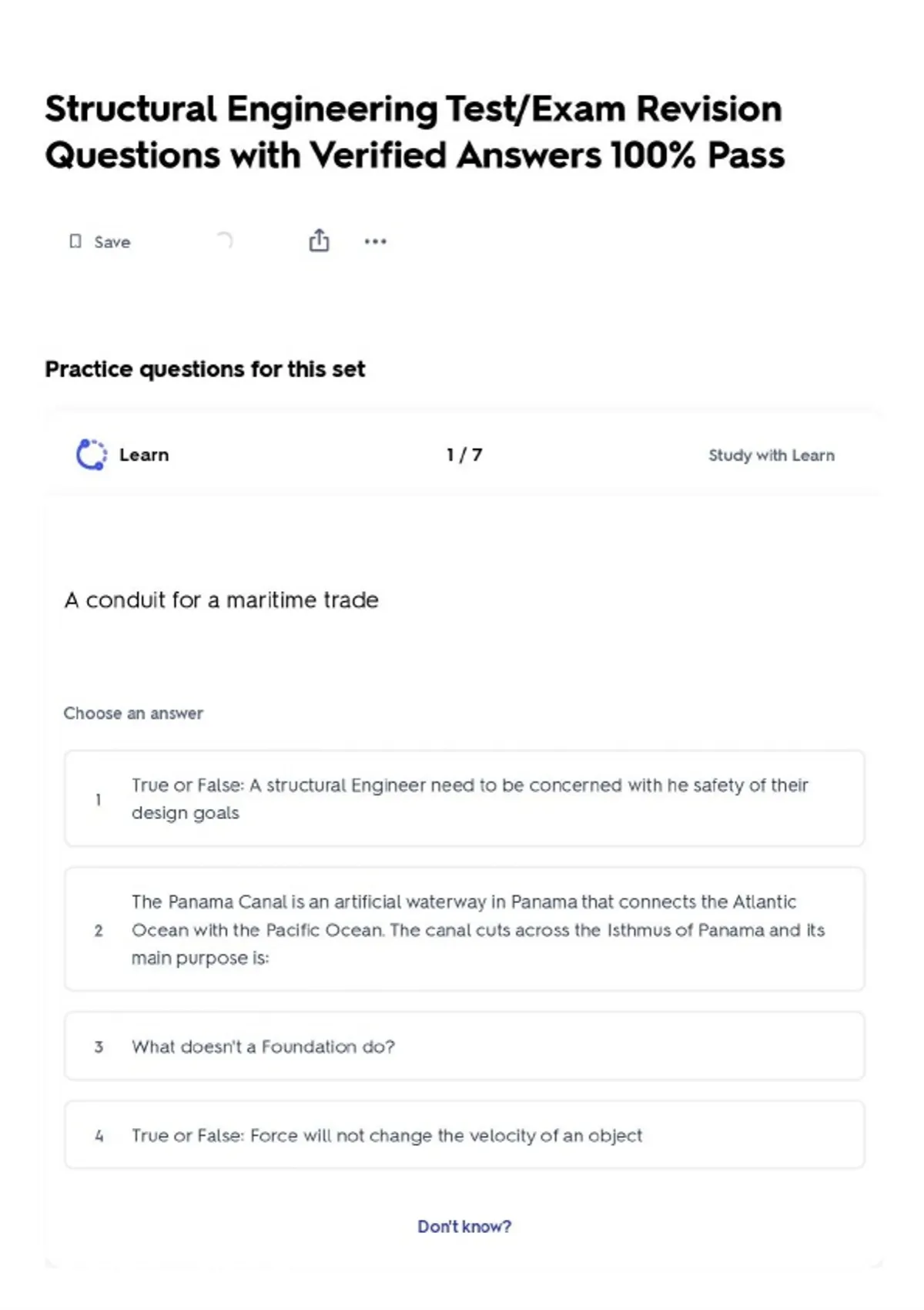 Structurl Engineering Questions Structural Engineering Test/Exam Revision Questions with Verified ...