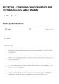 Surveying - Final Exam&sol;Exam Questions and Verified Answers&period; Latest Update