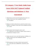 TN Category 7 Test Study Guide Exam  Latest 2026&sol;2027 Updated Verified  Questions and Solutions A&plus; Pass  Guaranteed