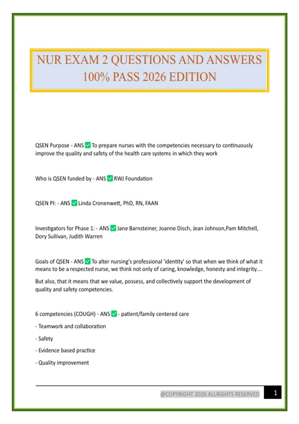 NUR EXAM 2 QUESTIONS AND ANSWERS 100% PASS 2026 EDITION - NUR - Stuvia US