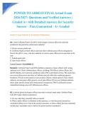 POWER TO ARREST FINAL Actual Exam 2026&sol;2027&colon; Questions and Verified Answers &vert; Graded A&plus; with Detailed Answers for Security Success &ndash; Pass Guaranteed - A&plus; Graded