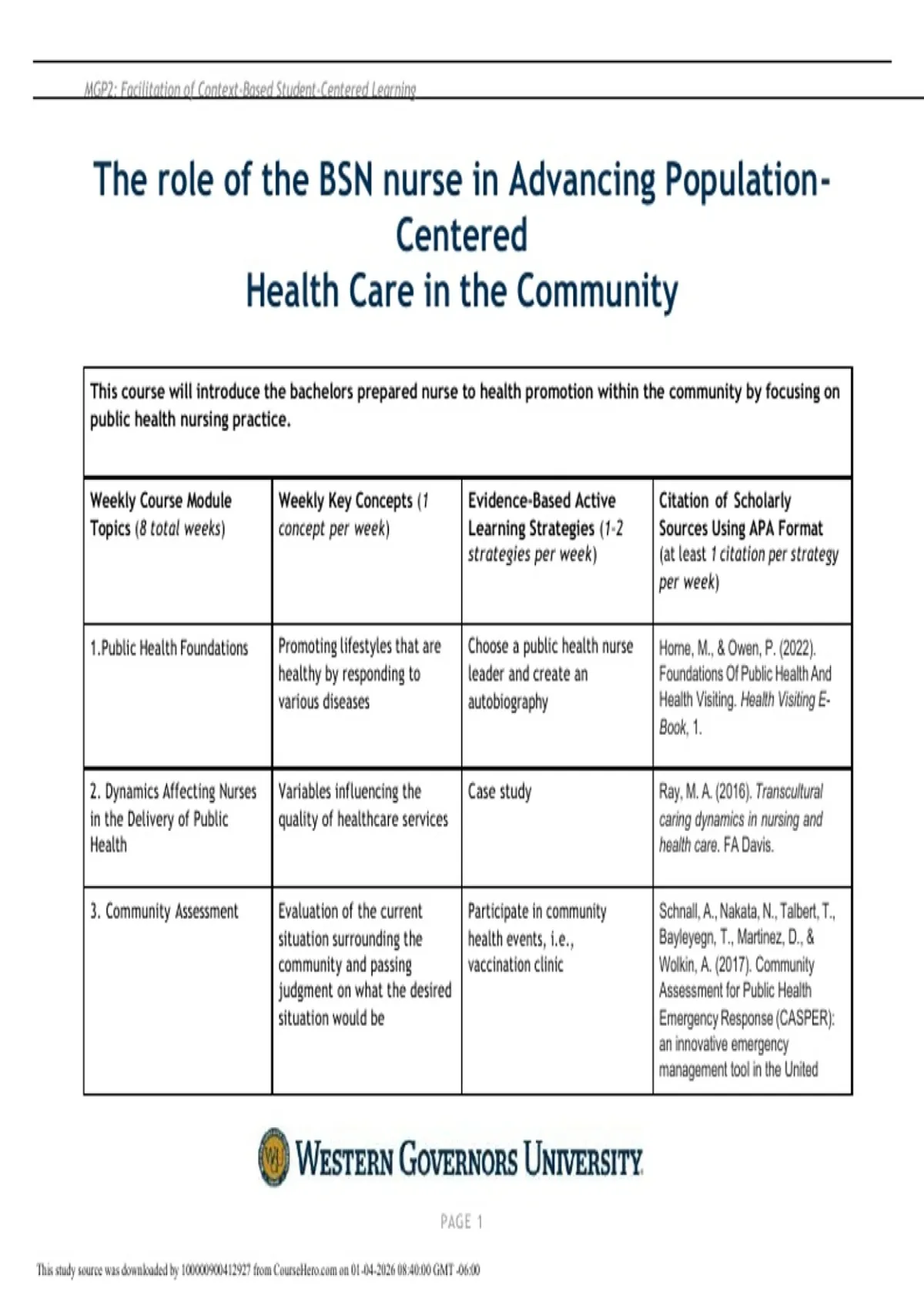 The role of the BSN nurse in Advancing Population- Centered Health Care ...