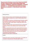 Massachusetts 2A Hoisting License Exam Study Guide EXAM  ACTUAL COMLETE REAL EXAM QUESTIONS AND  CORRECT ANSWERS &lpar;VERIFIED ANSWERS&rpar; ALREADY  GRADED A&plus; &vert; GUARANTEED SUCCESS&excl;&excl;Test Bank  Questions & Answers &vert;&vert; Most Recent Exam 2026 2027