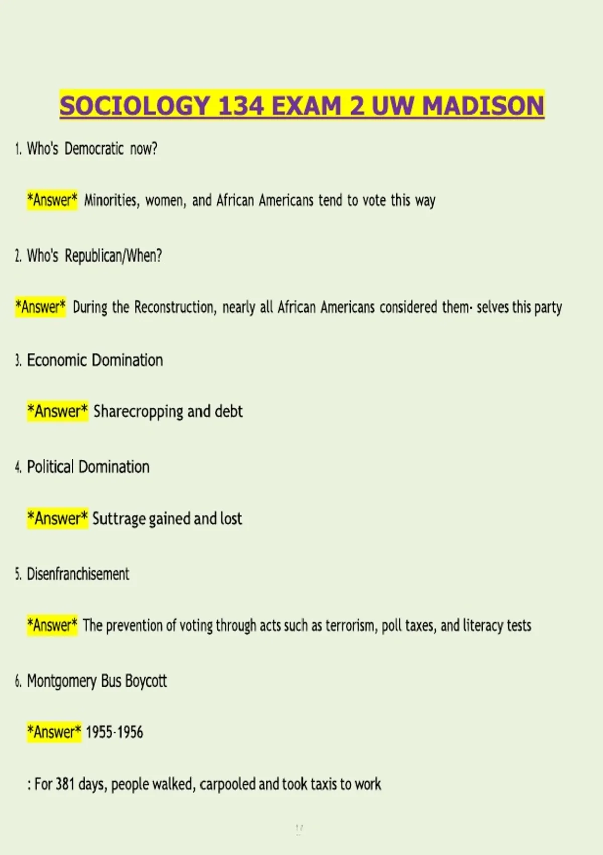 Sociology 134 Exam 2 2026 – UW Madison Questions and Answers PDF | SOC ...