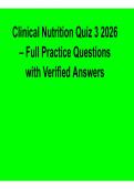 Clinical Nutrition Quiz 3 2026 &ndash; Full Practice Questions with Verified Answers