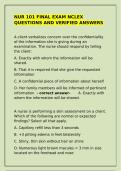 NUR 101 Final Exam NCLEX Questions and Verified Answers