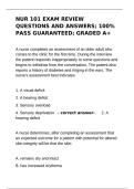NUR 101 Exam Review Questions and Answers 100&percnt; Pass Guaranteed Graded A&plus;