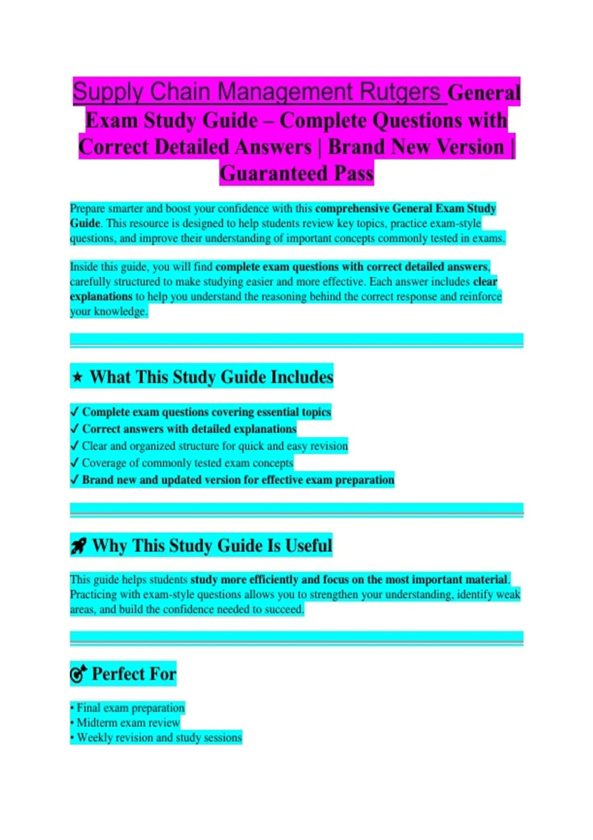 Supply Chain Management – Rutgers University Exam Study Guide 2026/2027 ...