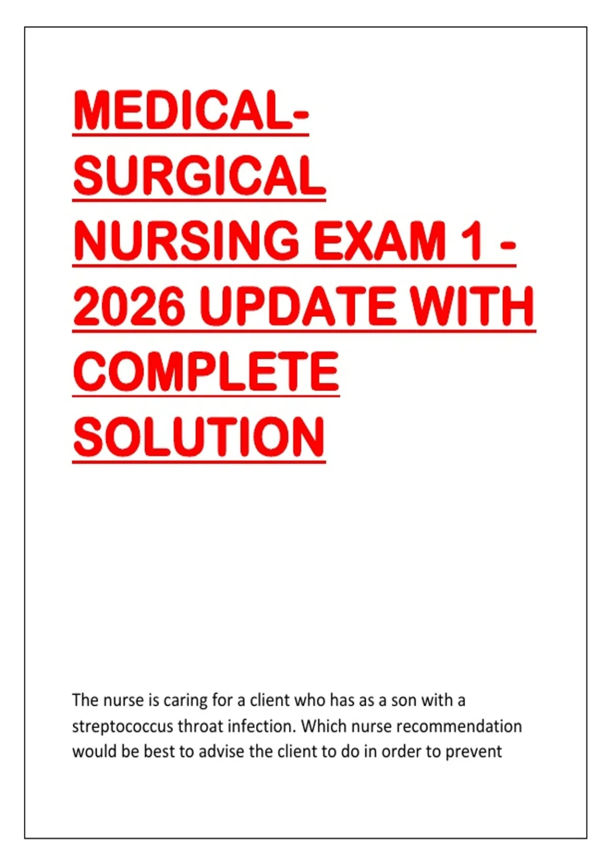 MEDICAL SURGICAL NURSING EXAM 1 - 2026 UPDATE WITH COMPLETE SOLUTION ...