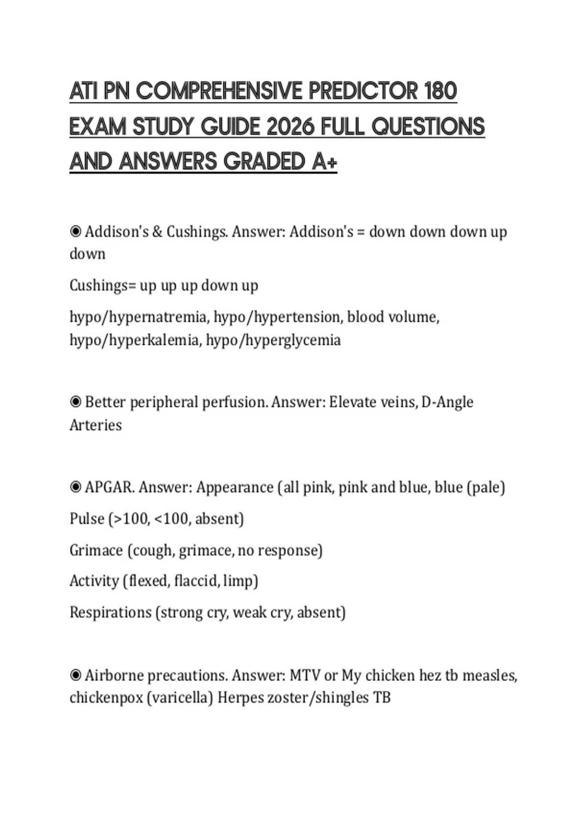 ATI PN COMPREHENSIVE PREDICTOR 180 EXAM STUDY GUIDE 2026 FULL QUESTIONS ...
