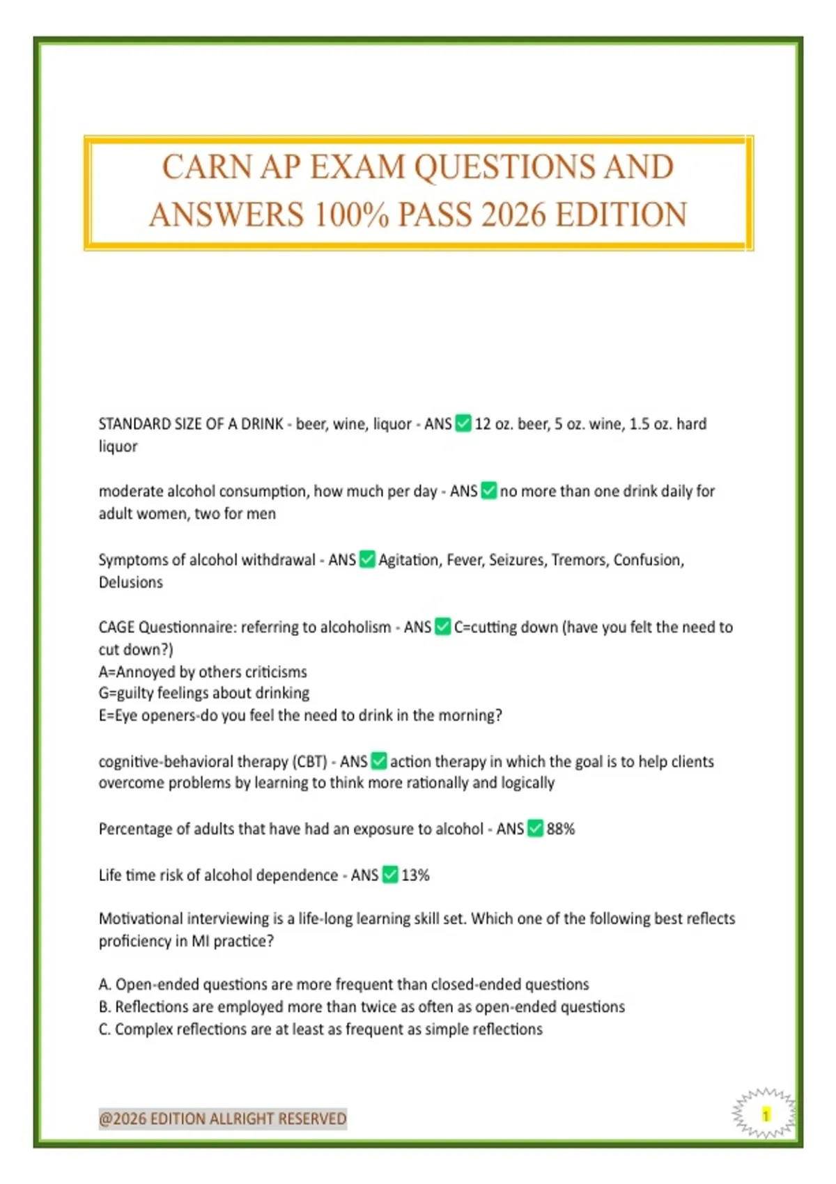 CARN AP EXAM QUESTIONS AND ANSWERS 100% PASS 2026 EDITION - CARN-AP ...