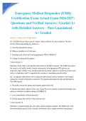 Emergency Medical Responder &lpar;EMR&rpar; Certification Exam Actual Exam 2026&sol;2027&colon; Questions and Verified Answers &vert; Graded A&plus; with Detailed Answers &ndash; Pass Guaranteed - A&plus; Graded
